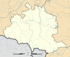 Mapa konturowa Ariège, po prawej nieco u góry znajduje się punkt z opisem „Saint-Quentin-la-Tour”