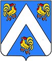 Noble famille de Cottereau (ou Coutreau): Ecu d'azur au chevron d'argent, accompagné de trois coqs d'or, crêtés, langués et membrés de gueules