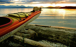 A kayak and a sunset on Valdes Island.