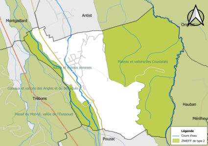 Carte des ZNIEFF de type 2 sur la commune.