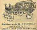 Publicité de 1929 des établissements Rousseau de machinisme agricole, dirigés par Édouard Cadier (1906), pdg, et Paul Cadier (1940) directeur général.