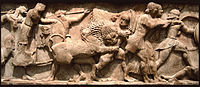 Frieze of the Siphnian Treasury, Delphi, depicting a Gigantomachy, c. 525 BC, Delphi Archaeological Museum