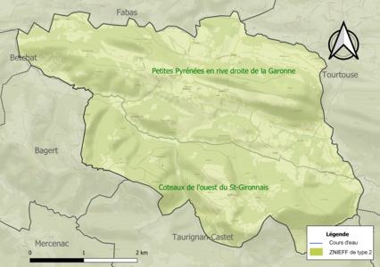 Carte des ZNIEFF de type 2 sur la commune.