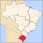 Mapa do Brasil destacando em vermelho a área de abrangência da Regional Sul III: o estado do Rio Grande do Sul.