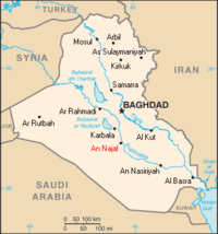 The location of Najaf (printed in red) within ഇറാഖ്.