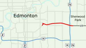 Sherwood Park Freeway is a freeway in east Edmonton, stretching 7.1 km into Strathcona County ending east of Anthony Henday Drive.