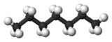 Ball and stick model of heptane