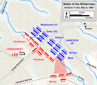 11.00. op 6 mei. Longstreet valt Hancocks flank aan.