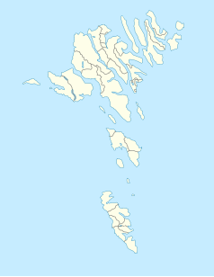 Mapa konturowa Wysp Owczych, u góry znajduje się punkt z opisem „Í Fløtugerði”