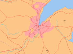 Mapa konturowa Belfastu, w centrum znajduje się punkt z opisem „Katedra św. Piotra w Belfaście”