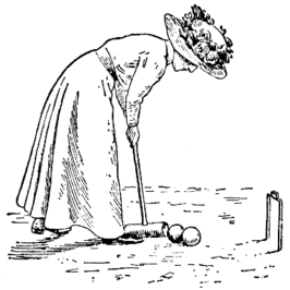 Een dame speelt croquet, afbeelding uit het Nordisk familjebok