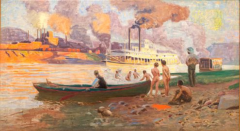 Barco de vapor en el Ohio , 1896, óleo sobre lienzo, Thomas Pollock Anshutz