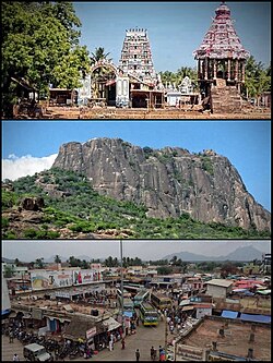 From top to bottom: Sri Sevuga Moorthi Ayyanar Kovil, Piranmalai, Bus Stand.