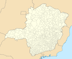 Mapa konturowa Minas Gerais, blisko dolnej krawiędzi znajduje się punkt z opisem „Bom Repouso”