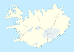 Mapa konturowa Islandii, na dole nieco na prawo znajduje się punkt z opisem „Kálfafell”