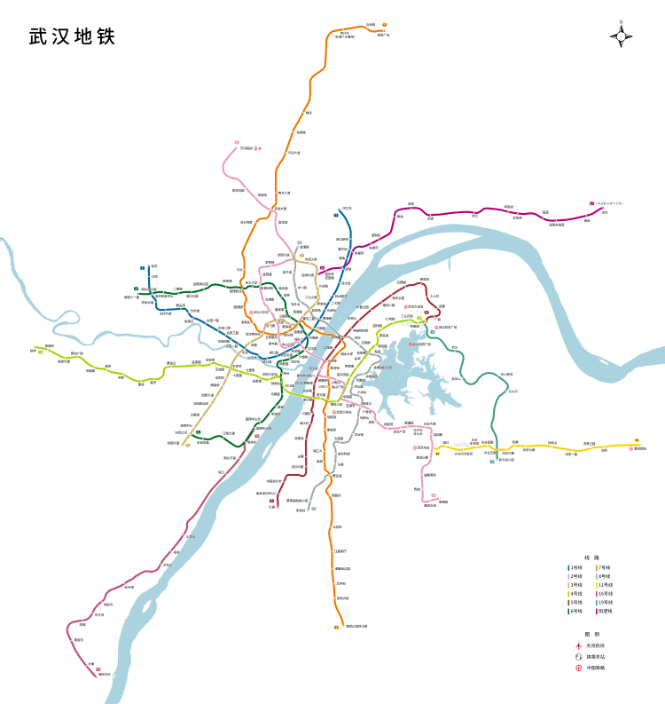 武汉地铁建成线路示意图