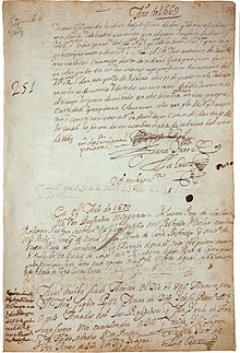 Manuscript page from “Libro de professiones y elecciones de prioras y vicarias del Convento de San Gerónimo,” 1586–1713, which Sor Juana signed in ink and her own blood.