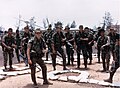 Two 1st Cavalry Division Long Range Reconnaissance Patrol teams, Quang Tri, Vietnam, armed in part with CAR-15s, in July 1968.