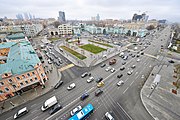 Tverskaya Zastava Square is right in front of Belorussky railway station (in the background on the right).