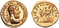 Macrinus on an aureus. On the reverse, the emperor and his son are sitting on their curule chairs.