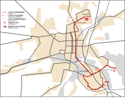 Mapa električkovej siete v roku 2012