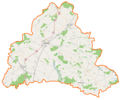 Mapa konturowa powiatu kościańskiego, u góry znajduje się punkt z opisem „Kawczyn”