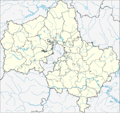 Mapa konturowa obwodu moskiewskiego, po lewej znajduje się punkt z opisem „Ruza”