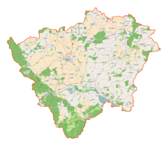 Mapa konturowa powiatu ząbkowickiego, blisko centrum na prawo znajduje się punkt z opisem „Niedźwiednik”