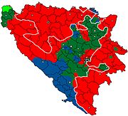 Liñas da fronte en 1994, ao finalizar o conflito bosníaco-croata e tras os Acordos de Washington.