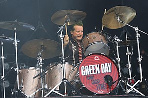 Tré Cool performing with Green Day in 2013