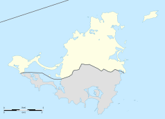 Mapa konturowa Saint-Martin, blisko centrum na lewo znajduje się punkt z opisem „Fort Louis”