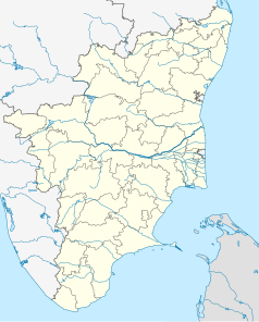 Mapa konturowa Tamilnadu, blisko dolnej krawiędzi po lewej znajduje się punkt z opisem „Padanthalumoodu”