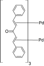 Structuurformule van tris(dibenzylideenaceton)dipalladium(0)