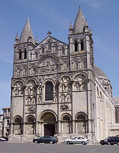 Angoulême Cathedral, France. The facade here, richly decorated with architectonic and sculptural forms, has much in common with that at Empoli in that it screens the form of the building behind it.