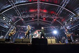 Bad Religion performing at Hellfest 2018. From left to right: Dimkich, Bentley, Miller, Graffin, and Baker.