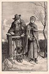 Woodcut of a romantic Puritan couple (December 12, 1885)