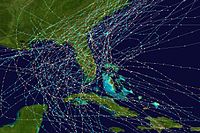 Tracks of hurricanes over Florida from 1851 to 1899