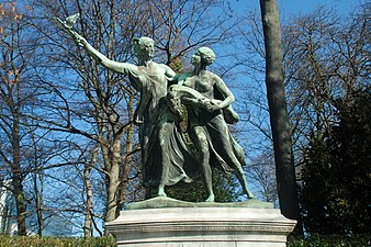 « El genio belga guiando al Congo » (Monument General Thys, Cincuentenario, Bruselas).