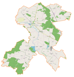 Mapa konturowa gminy Pińczów, u góry po prawej znajduje się punkt z opisem „Chwałowice”