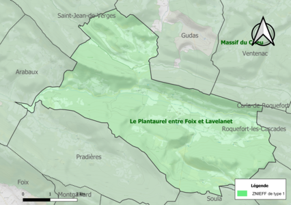 Carte des ZNIEFF de type 1 sur la commune.