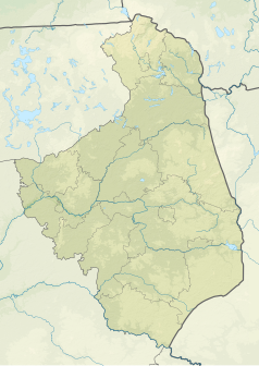 Mapa konturowa województwa podlaskiego, na dole znajduje się punkt z opisem „źródło”, powyżej na prawo znajduje się również punkt z opisem „ujście”