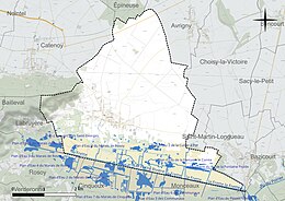 Carte en couleur présentant le réseau hydrographique de la commune