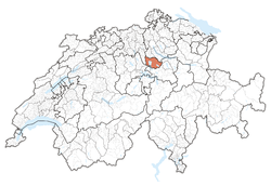 Map of Switzerland, location of کانتون زوگ highlighted