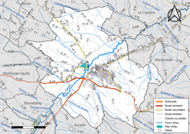 Carte en couleur présentant le réseau hydrographique de la commune