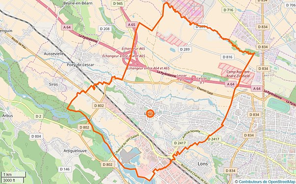 Carte montrant le territoire de la commune sur un plan de masse.