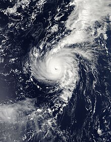 Satellite imagery of a hurricane near its peak intensity as a major hurricane