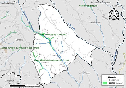 Carte des ZNIEFF de type 1 sur la commune.