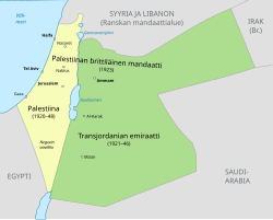 Palestiinan brittiläisen mandaatin itäinen osa muodosti Transjordanian emiraatin.