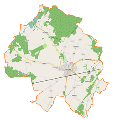 Mapa konturowa gminy Wschowa, blisko centrum na prawo znajduje się punkt z opisem „Przyczyna Dolna”