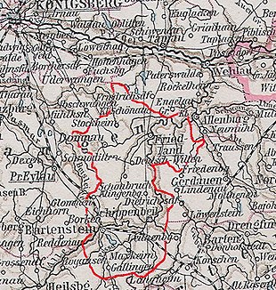 Karte des Kreises Friedland bzw. Bartenstein in den Grenzen von 1819 bis 1945